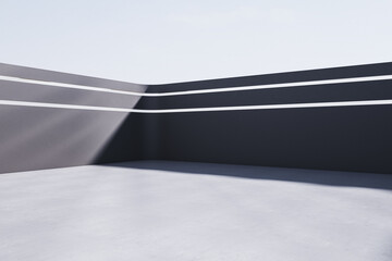 Poster - Modern open space concrete walls with sunlight and mock up place. 3D Rendering.