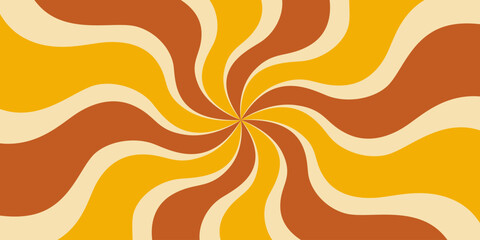Wall Mural - Groovy 70s, 60s background with twisted sunburst. Vector illustration