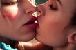 Attractive young lesbian women kissing. Generative AI