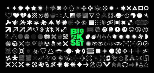 retrofuturistic y2k graphic icons, acid shapes, rave elements. geometric shapes trippy vibe shapes, 