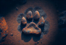 Dog Footprint On The Ground. Animal Footprint. Ai Generated