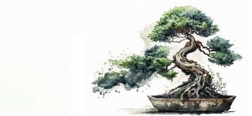 watercolor bonsai tree illustration, Generative AI