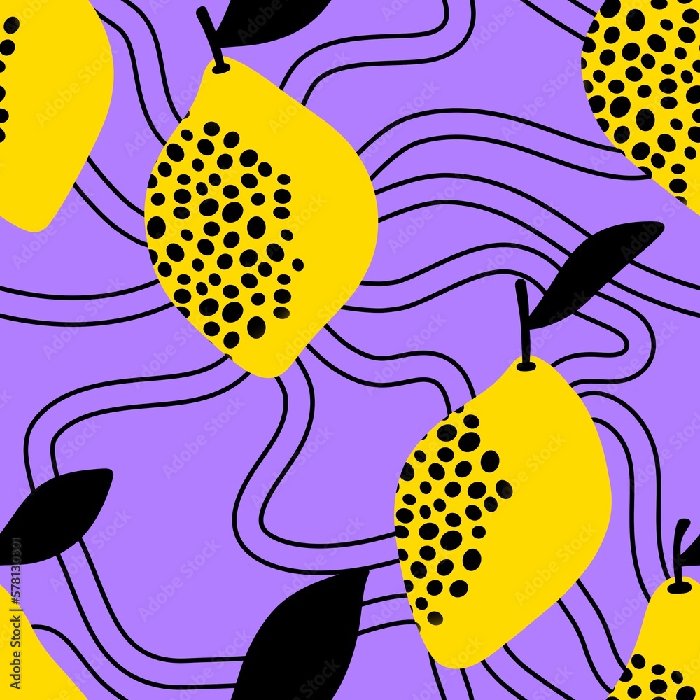 Cartoon summer fruit seamless lemon and polka dots pattern for wrapping ...