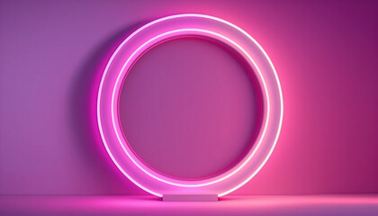 Poster - pink ring light pedestal podium showcase with circle LED neon blank background. Generative ai