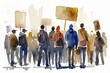 Protestor, Protest, Strike watercolor illustration, Voting Rights, Riot, Democracy, Politics, Generative AI