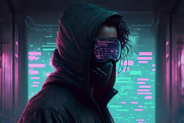 dark web hooded hacker cyber, Generated AI
