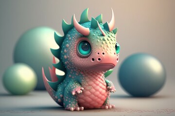 Wall Mural - Cute adorable baby dragon, selective focus. AI generated, human enhanced