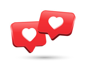 Wall Mural - Heart in 3d speech bubble icon background. like heart social media notification icons 3d modern, love like chat bubbles social network post reactions - favorite hearts, 3d rendering, 3d illustration