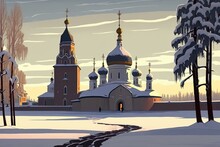 Monastery Amid The Snow At Vologda's Ferapontovo Kirillov In The Russian Far North Generative AI