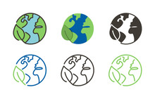 Planet Earth With Leaf Vector Thin Line Icon Outline Linear Stroke Illustration. Eco Environmentaly Friendly Sustainable World