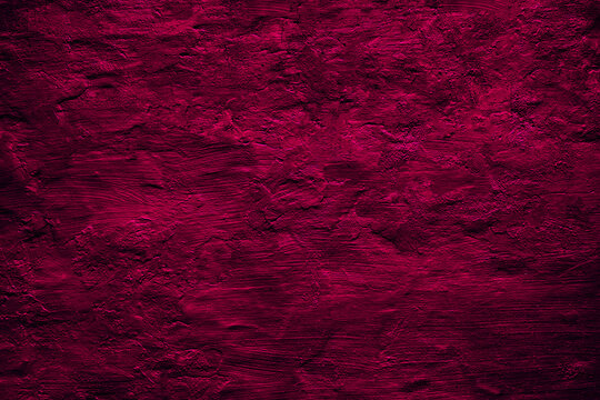 Wall Mural -  - Black raspberry red rough painted surface. Toned old wall. Viva magenta color. Trend 2023. Close-up. Dark colorful grunge texture background for design. Brush strokes. Distressed, dirty, grain.