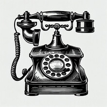 This Digital AI Image Features A Vintage Retro Telephone Rendered In Heavy Black Line Art. The Telephone Is Depicted In A Stylish And Classic Design.