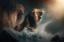 Lion Growl On The Cliff