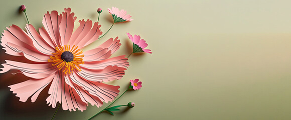 Wall Mural - a beautiful cosmos flower with green background and copyspace