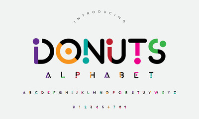 Wall Mural - Modern donuts abstract digital alphabet font. Minimal technology typography, Creative urban sport fashion futuristic font and with numbers. vector illustration