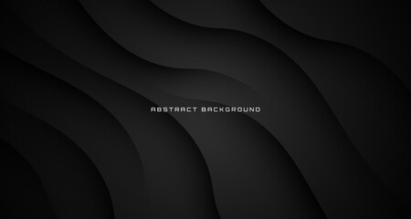 Poster - 3D black geometric abstract background overlap layer on dark space with waves effect decoration. Graphic design element cutout style concept for banner, flyer, card, brochure cover, or landing page