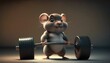 Adorable little mouse lifting weights. Created with Generative AI.