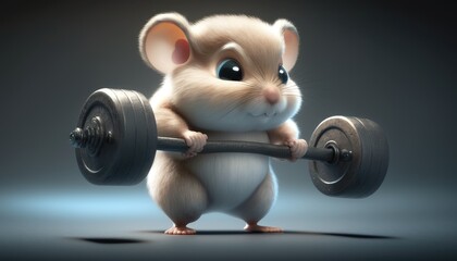 Adorable little mouse lifting weights. Created with Generative AI.