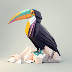 Wall Mural - White background, hyper sharp 3D toucan, paper origami, pastel colours