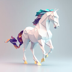 Wall Mural - White background, hyper sharp 3D horse, paper origami, pastel colours