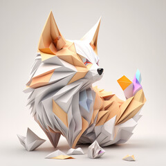 Wall Mural - White background, hyper sharp 3D fox, paper origami, pastel colours