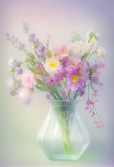 Wall Mural - Pastel spring flowers in bloom for bright and colorful beautiful life by generative AI