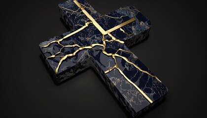 Poster - Holy kintsugi marble cross created with generative ai technology