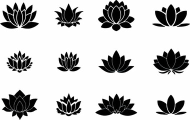 Set and collection of stylish lotus flower icons. abstract lotus symbols. Multipurpose for web or logo ideas. Editable vector Lotus Blossoms. Easy to change color or manipulate. eps 10. 