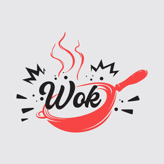 Wok pan illustration vector logo  traditional frying pan griddle for noodle chinesse food