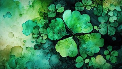 Wall Mural - Saint Patrick's Day Alcohol ink painting with Mild color palette: A Beautiful Unique Artistic Designer Wallpaper Background Template for Celebration Presentation, Ad, and all Purposes generative AI