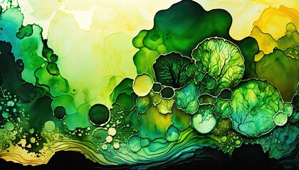 Wall Mural - Saint Patrick's Day Alcohol ink painting with Vibrant color palette: A Beautiful Unique Artistic Designer Wallpaper Background Template for Celebration Presentation, Ad, and all Purposes generative AI