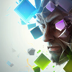 Wall Mural - Abstract 3d rendering of a flying cube. Sci fi shape in empty space. Futuristic background. 3d illustration