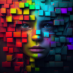 Wall Mural - Abstract 3d rendering of a flying cube. Sci fi shape in empty space. Futuristic background. 3d illustration