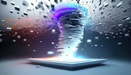 Aufkleber - Tornado of digital disruption and innovation full of data particles flying around created with generative ai technology