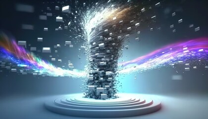 Aufkleber - Tornado of digital disruption and innovation full of data particles flying around created with generative ai technology