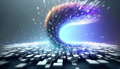 Aufkleber - Tornado of digital disruption and innovation full of data particles flying around created with generative ai technology