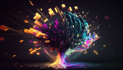 Aufkleber - Neon Tornado of digital disruption and innovation full of data particles flying around created with generative ai technology