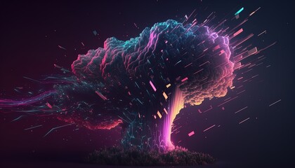 Aufkleber - Neon Tornado of digital disruption and innovation full of data particles flying around created with generative ai technology