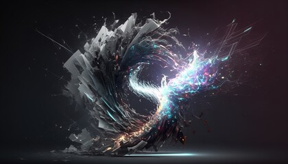 Aufkleber - Neon Tornado of digital disruption and innovation full of data particles flying around created with generative ai technology