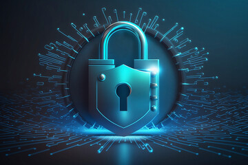 Aufkleber - Security and cybersecurity concept lock symbol. Protection against thieves, cyber attacks, fraud, data breach. Secure access to network, internet and information technology systems. Blue background.