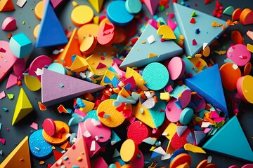 Wall Mural - a close-up of a pile of colorful confetti, with different shapes and sizes, created with generative ai