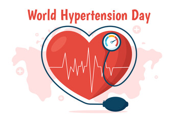 Wall Mural - World Hypertension Day on May 17th Illustration with High Blood Pressure and Red Love Image in Flat Cartoon Hand Drawn for Landing Page Templates