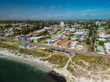 Fototapeta  - Aerial view of contemporary houses in the coastal suburb of Cottesloe in Perth, Australia