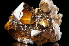 Yellow Brown Mineral Rock With Beautiful Shiny White Crystals On Top, Created With Generative Ai