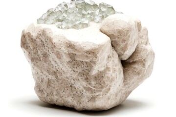 Wall Mural - small fist-sized stone with crystals isolated on white background, created with generative ai