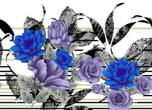 Seamless Digital Rose Flower Border Design