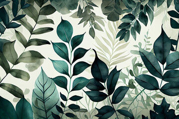 Wall Mural - Botanical watercolor wallpaper pattern. generative ai