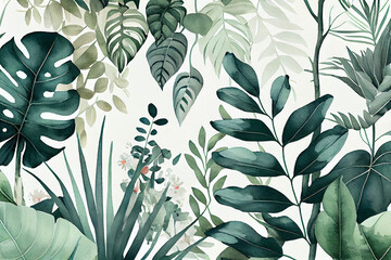 Wall Mural - Botanical watercolor wallpaper pattern. generative ai