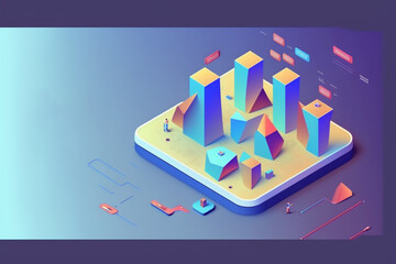 Poster - isometric data analysis landing page template, Generative AI