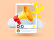 © tovovan - Loud speaker with social media announce. Breaking news concept. 3d vector illustration